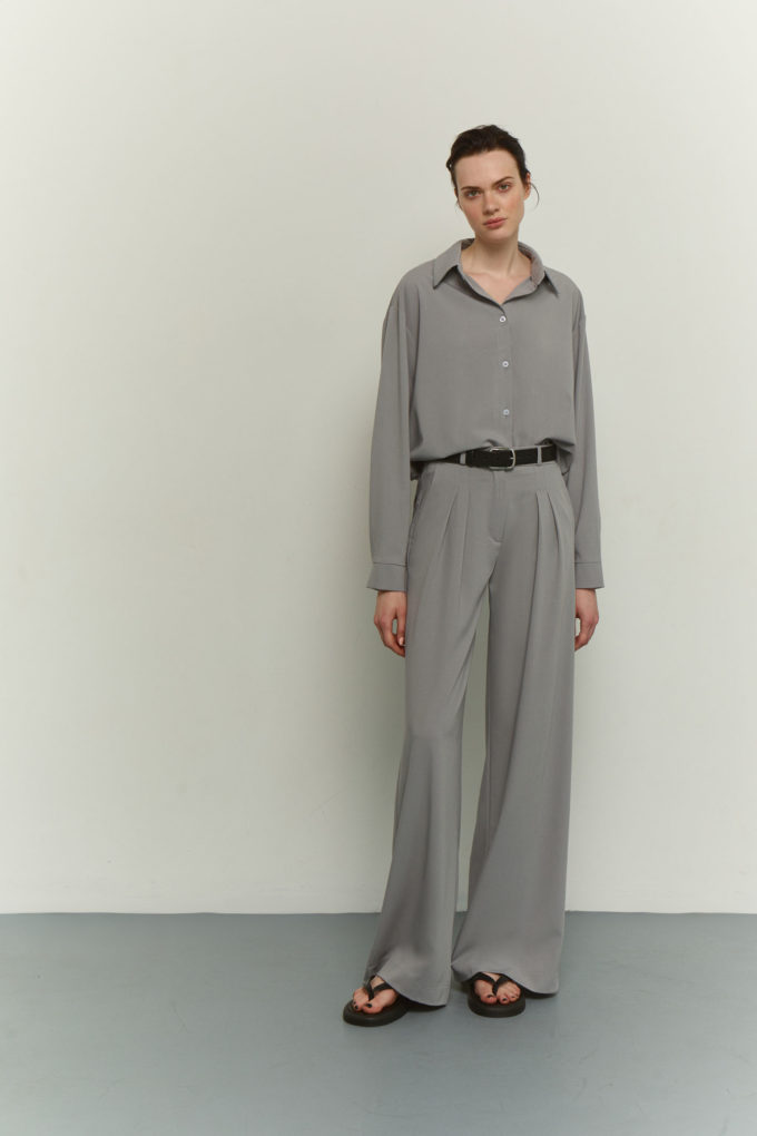 Брюки палаццо на низькій посадці сірі - THE LACE photo 238355