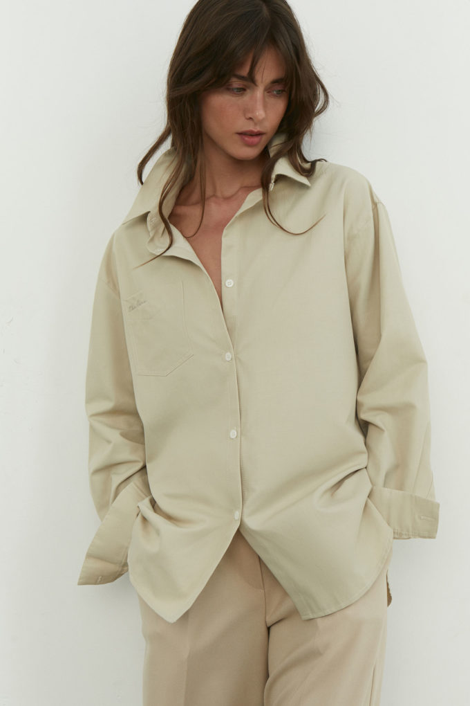 Сорочка оверсайз з вишивкою світло-бежева - THE LACE фото 245259