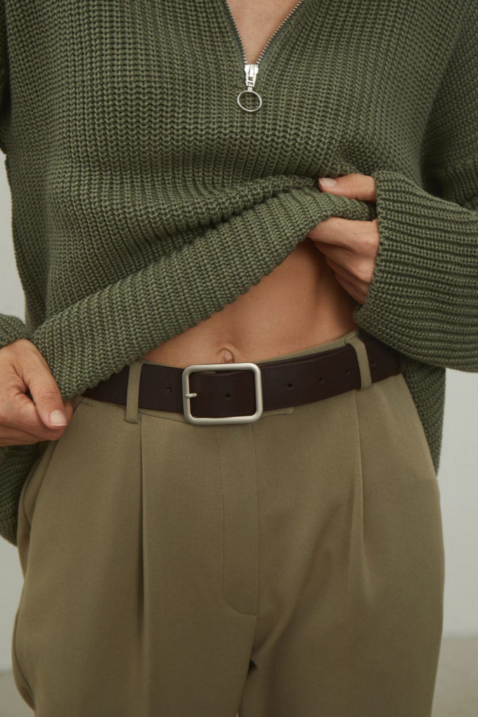 Шкіряний ремінь із срібною пряжкою 35 мм шоколадний - THE LACE фото 253449